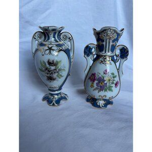 Vintage Czech Royal Dux Bohemia Porcelain Miniature Floral Bud Vases